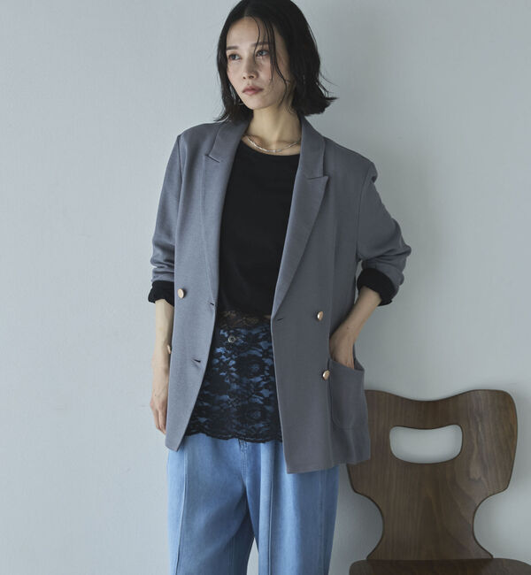 Doux archives「【ロングシーズンHIT ITEM】メッシュテーラードダブルジャケット」|テーラードジャケット|GRAY 1