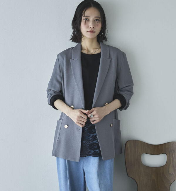 Doux archives「【ロングシーズンHIT ITEM】メッシュテーラードダブルジャケット」|テーラードジャケット|