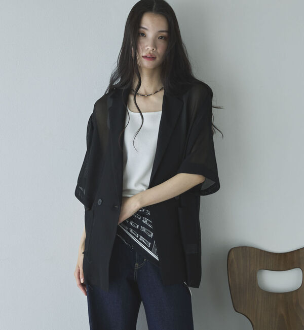Doux archives「メッシュ半袖ジャケット」|テーラードジャケット|BLACK