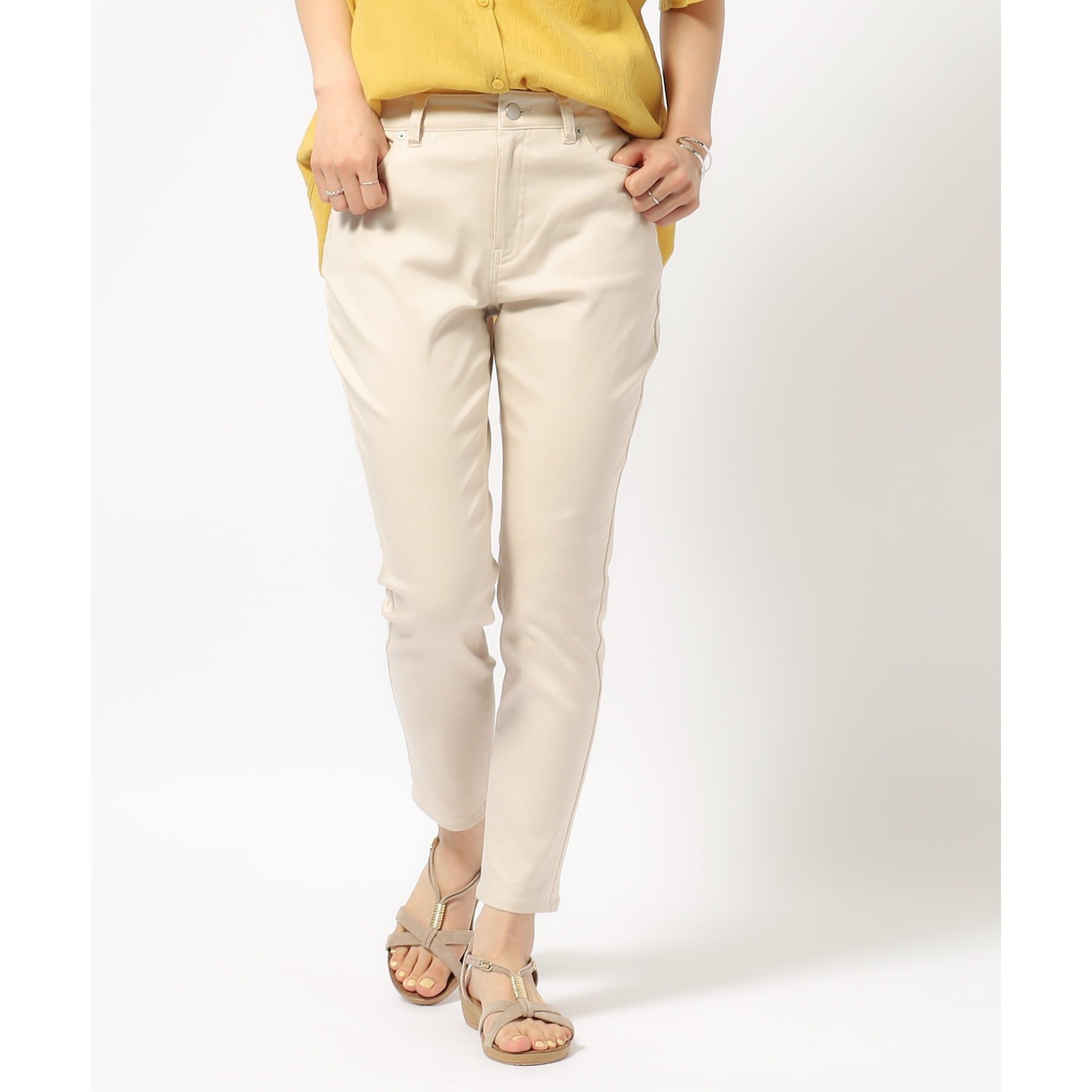 SHOO･LA･RUE「【SS-3L/無理せずスリム】 ぐんぐん伸びる ハイパースキニーパンツ」|その他|ベージュ(052)