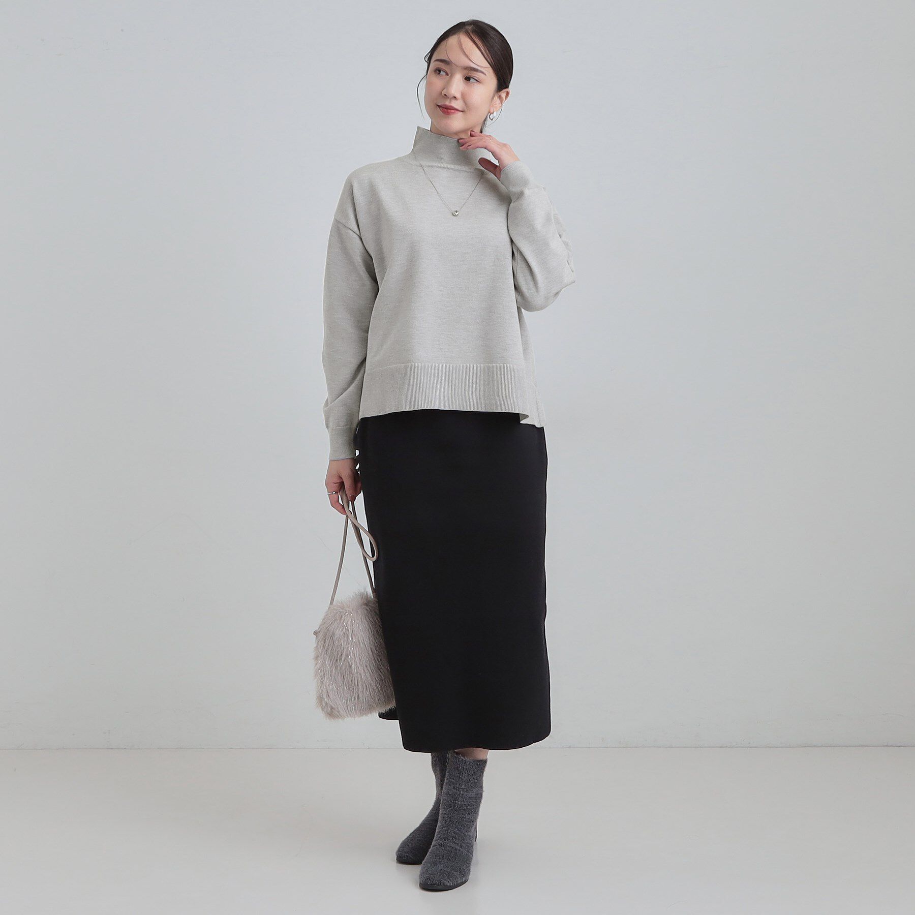 SHOO･LA･RUE「【2点セット/S-LL】時短で決まる もちもちハイネックニット+裾シャツインナー」|ニット・セーター|