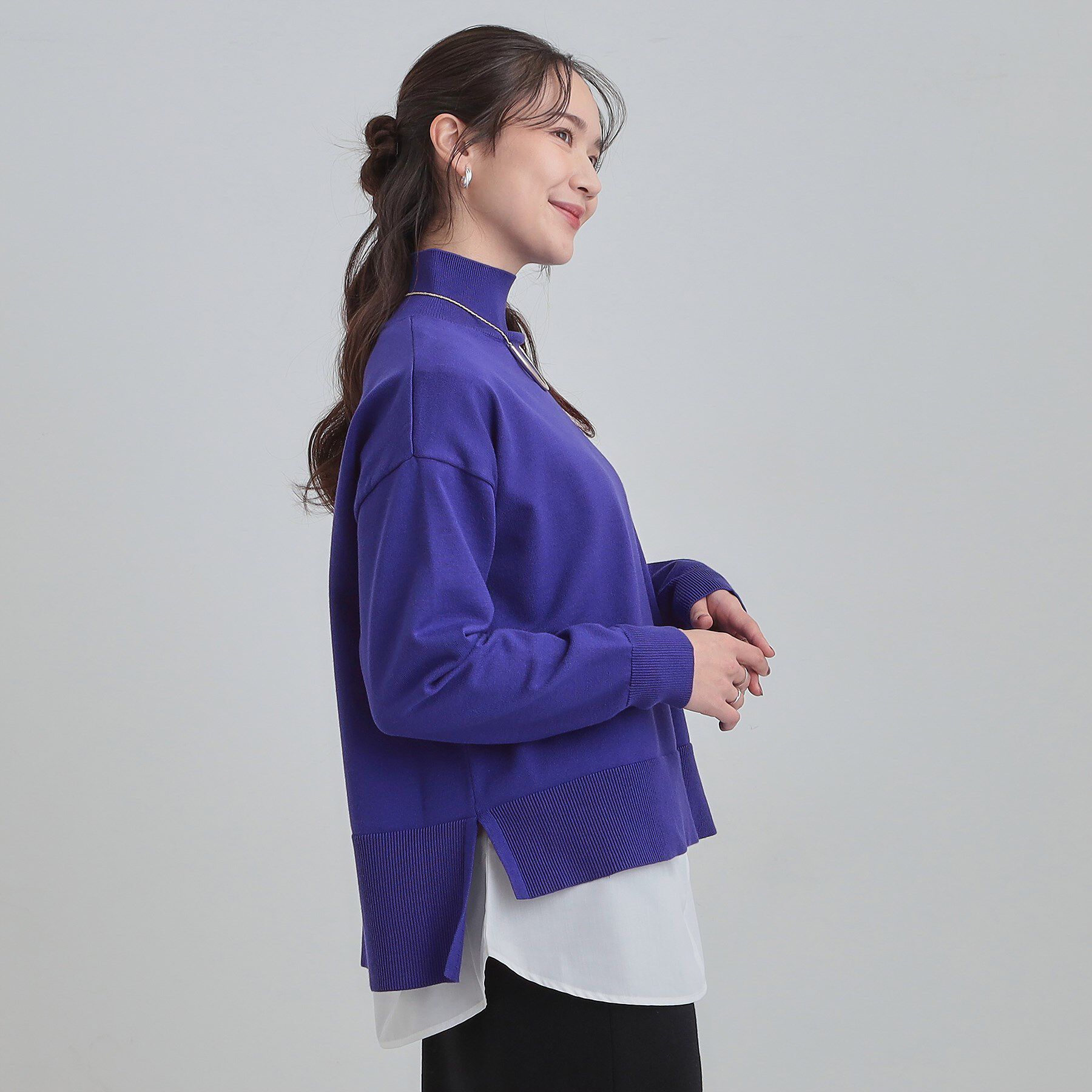 SHOO･LA･RUE「【2点セット/S-LL】時短で決まる もちもちハイネックニット+裾シャツインナー」|ニット・セーター|