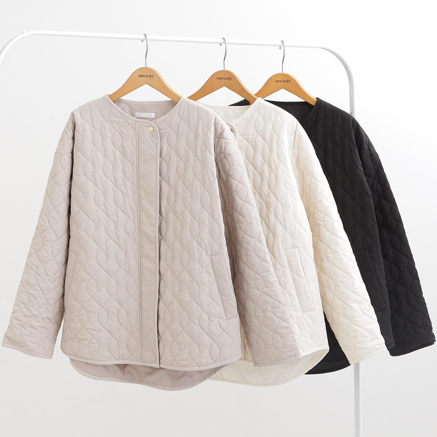 SHOO･LA･RUE「【洗濯機可/S-LL/撥水】ゴールドパーツで上品に 大人が着たい ノーカラーキルトジャケット」|ノーカラージャケット|