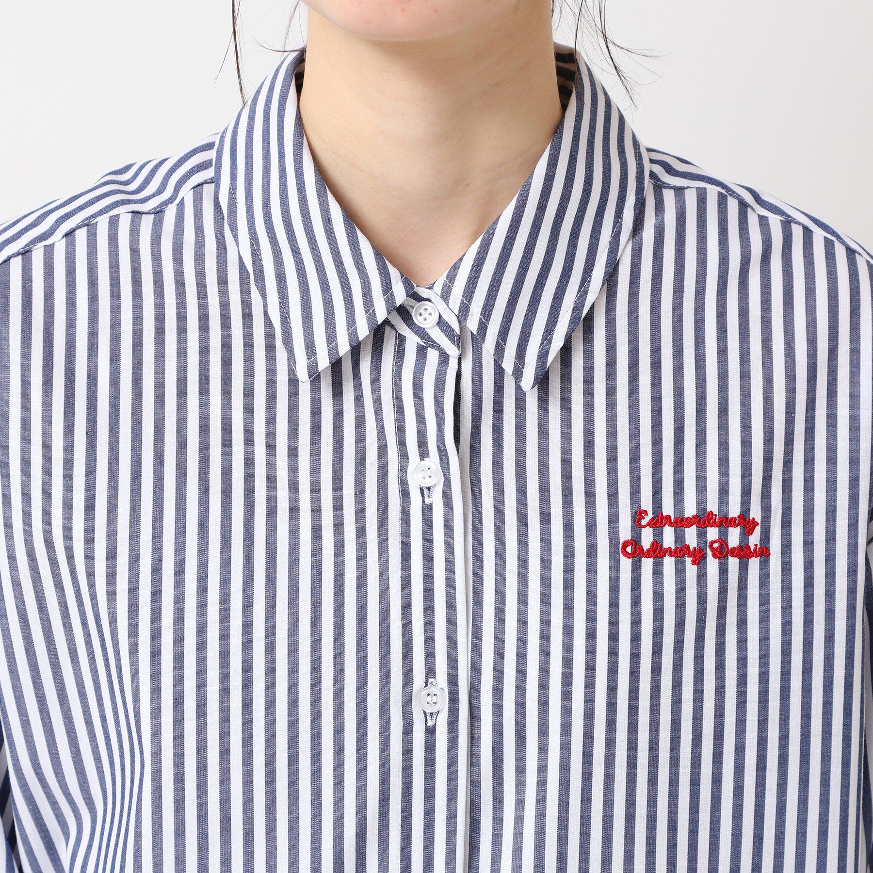 Dessin「【洗える】ロゴ刺繍入りストライプオーバーシャツ」|シャツ・ブラウス|