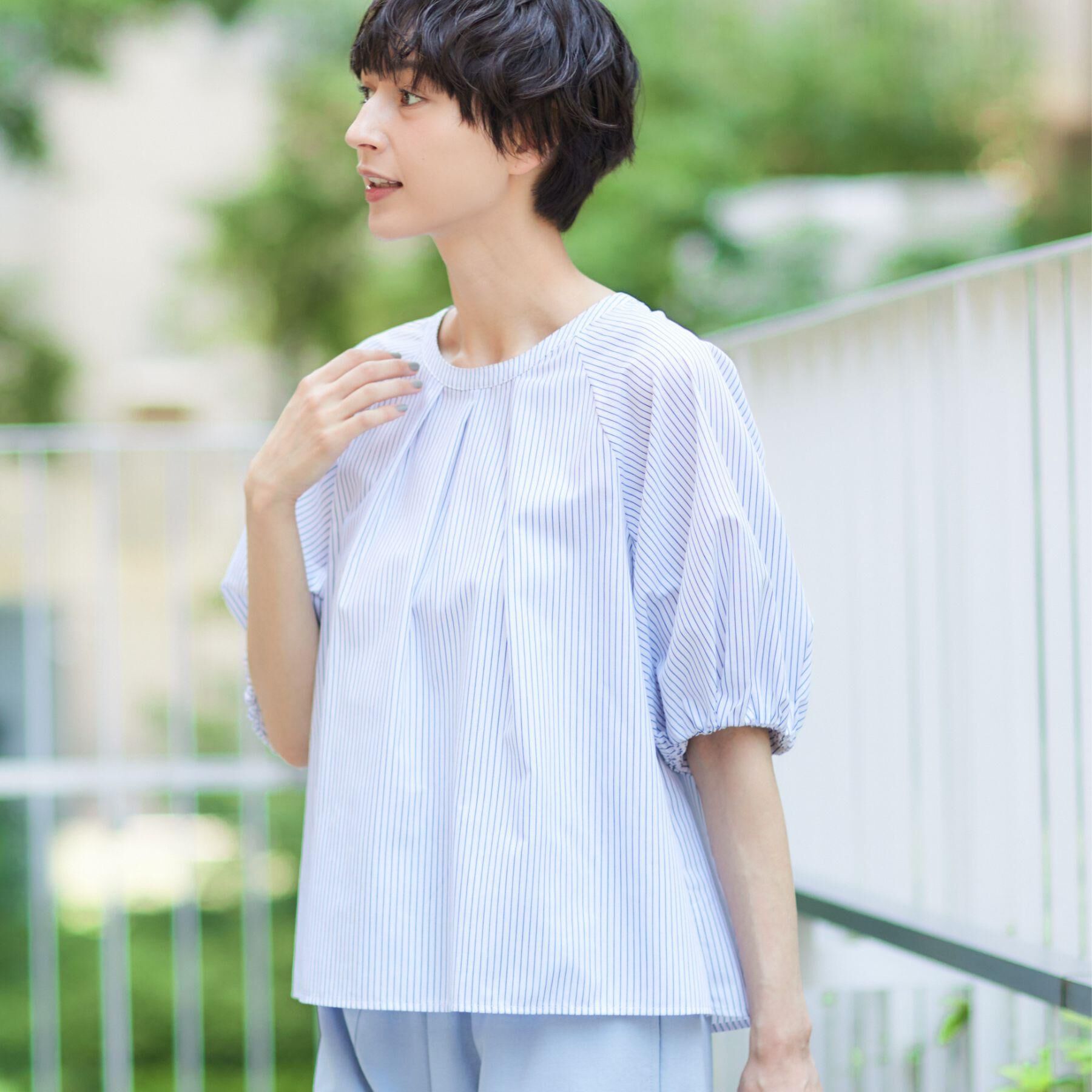 Dessin「【洗える】ギャザー入りバルーンスリーブブラウス」|シャツ・ブラウス|ホワイト(301)