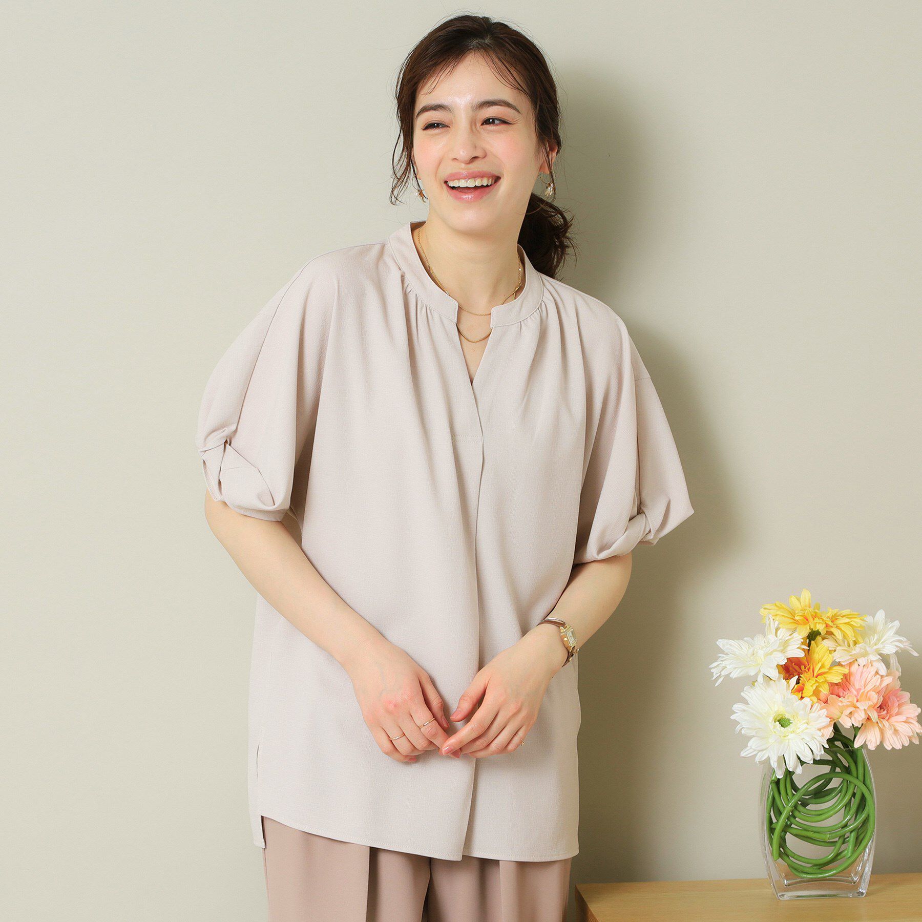 ITS&rsquo;DEMO「【UVケア/吸水速乾/洗濯機OK/冷感】麻調合繊チュニックブラウス＜ラク服シリーズ＞」|シャツ・ブラウス|