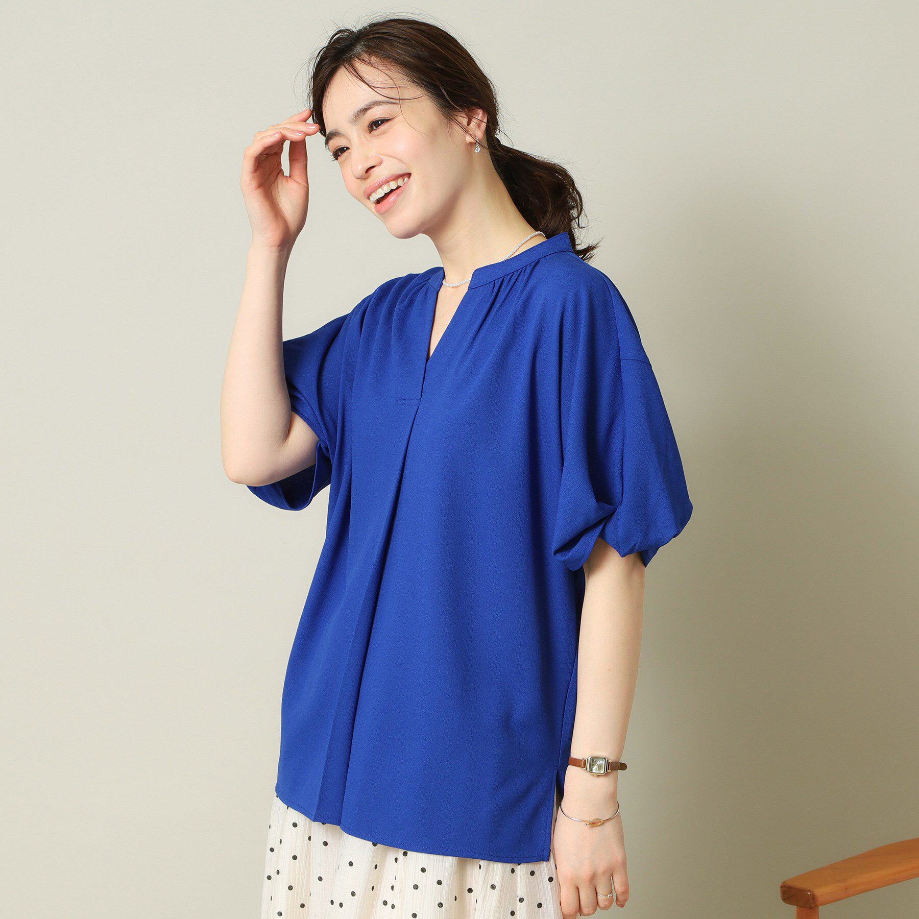 ITS&rsquo;DEMO「【UVケア/吸水速乾/洗濯機OK/冷感】麻調合繊チュニックブラウス＜ラク服シリーズ＞」|シャツ・ブラウス|ブルー(092)