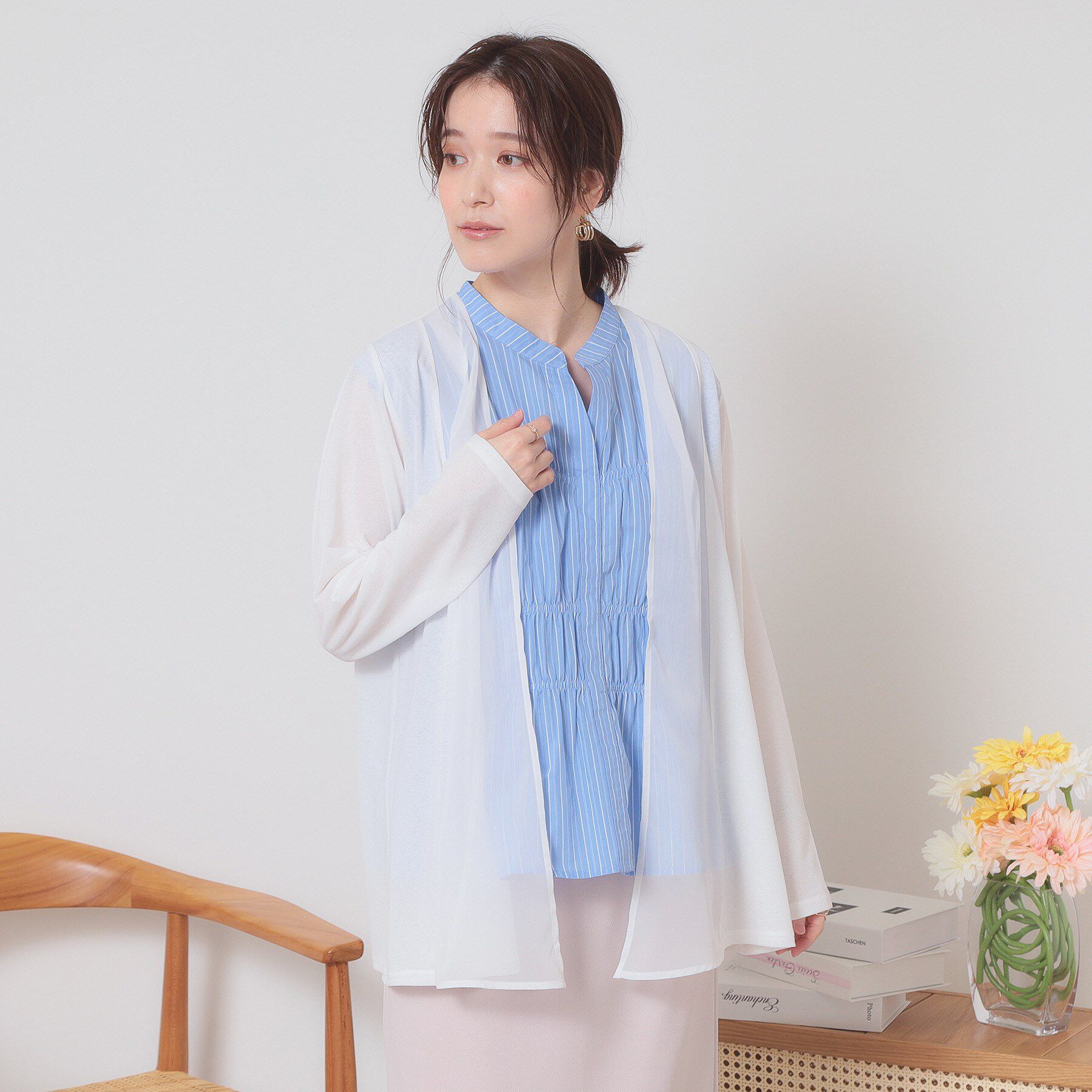 ITS&rsquo;DEMO「【手洗い可】異素材切替着流しカーディガン」|カーディガン|オフホワイト(003