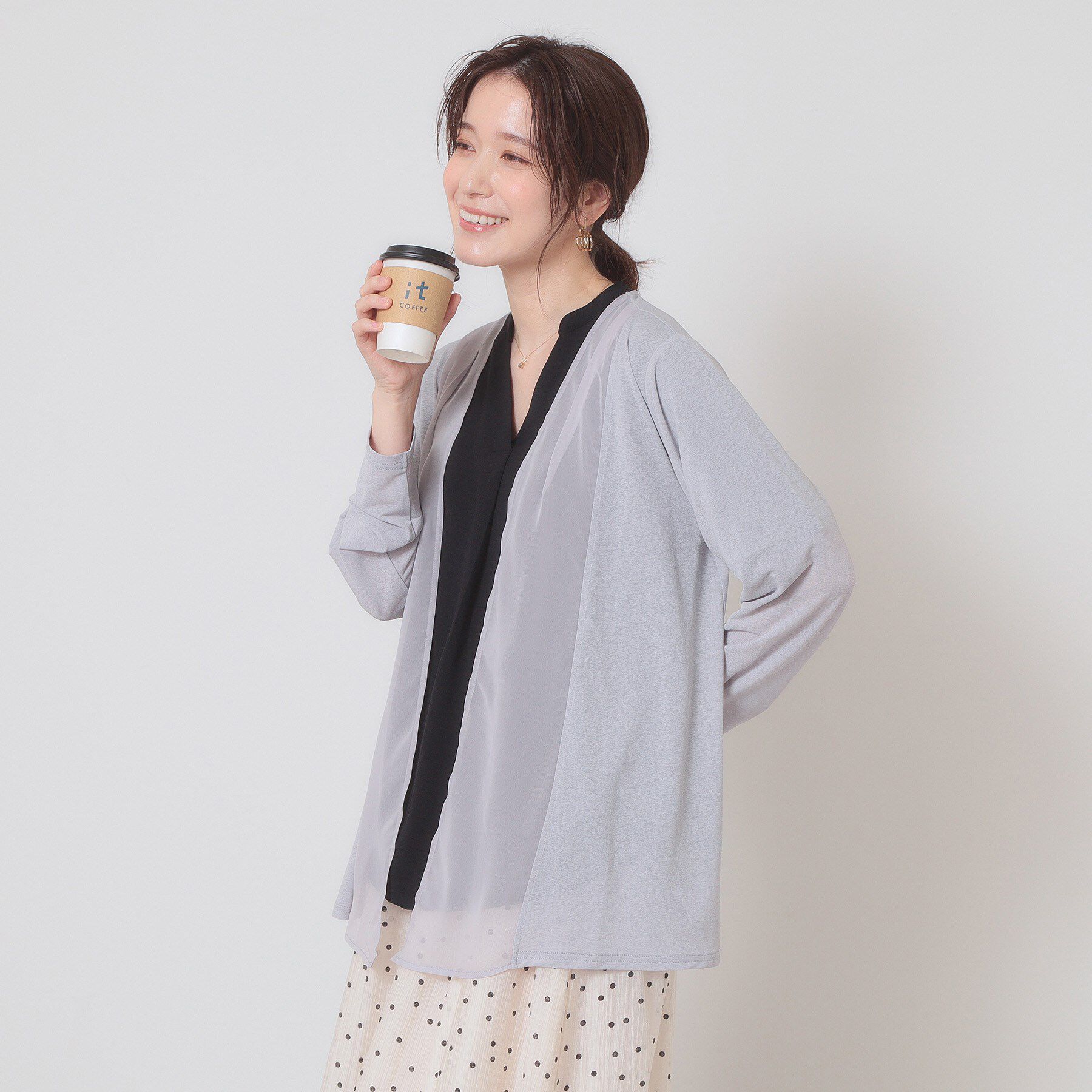 ITS&rsquo;DEMO「【手洗い可】異素材切替着流しカーディガン」|カーディガン|