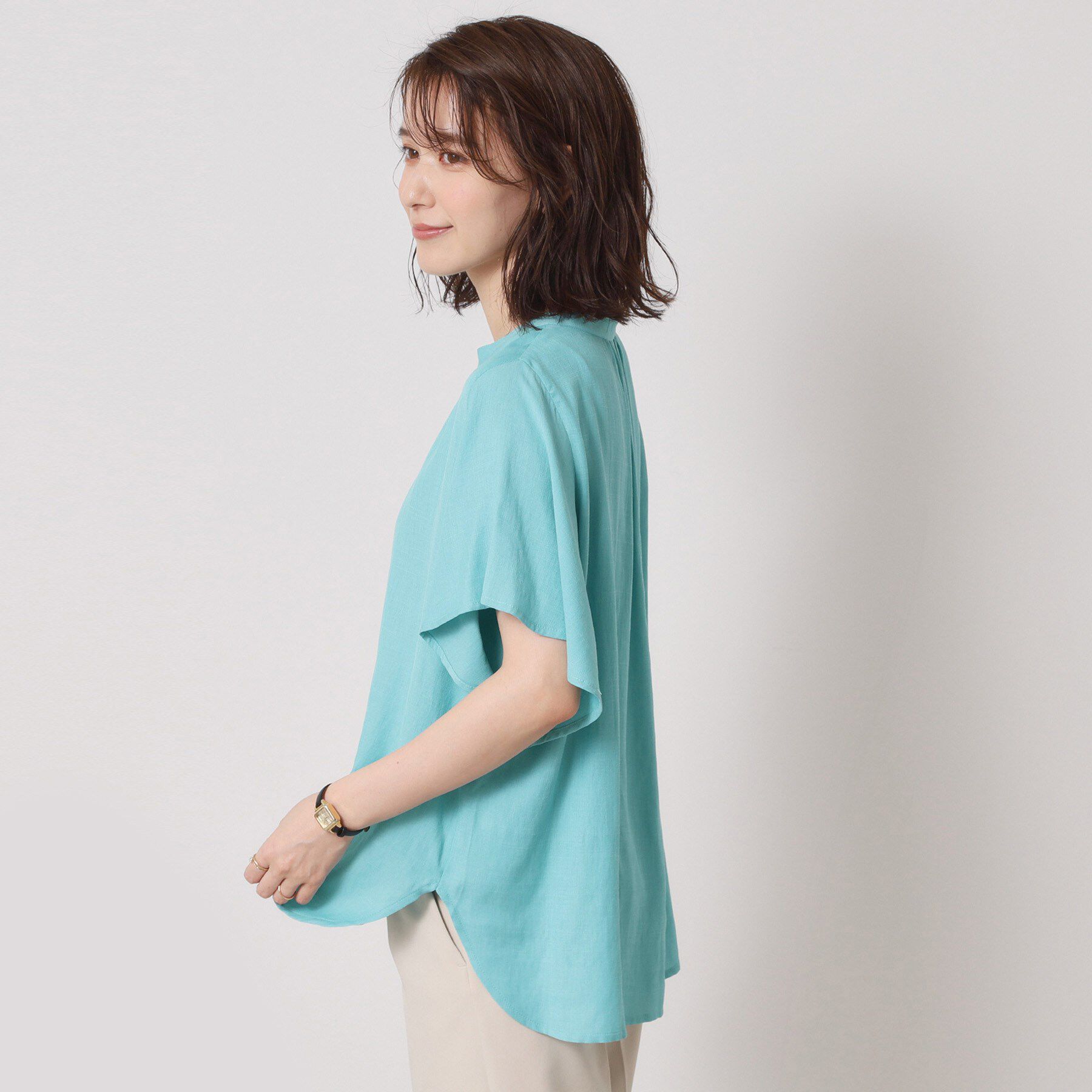 ITS&rsquo;DEMO「【接触冷感／羽織にも／手洗い可】強撚スラブフリル袖ブラウス」|シャツ・ブラウス|