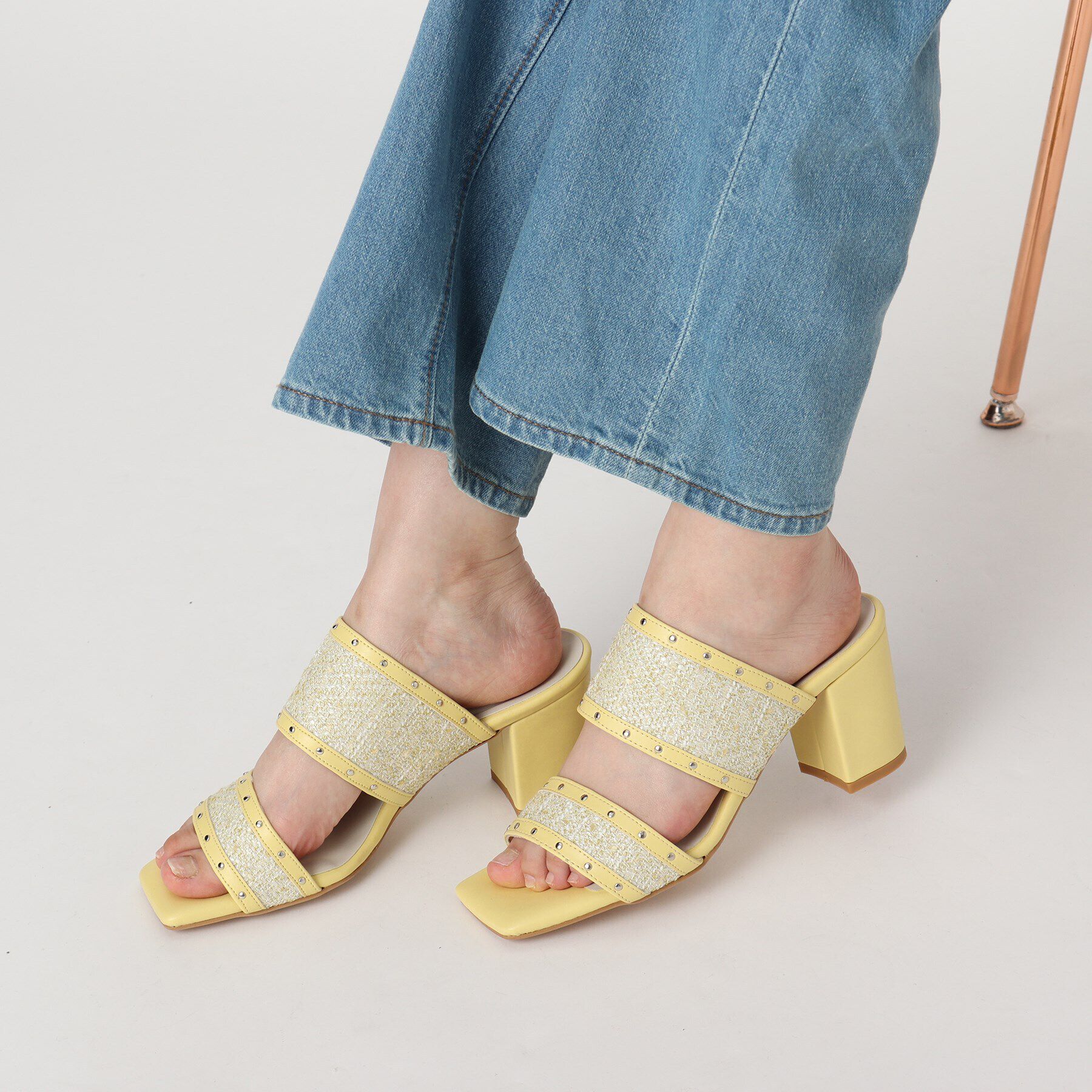 ESPERANZA「ツイードカシメスタッズミュールサンダル」|サンダル|