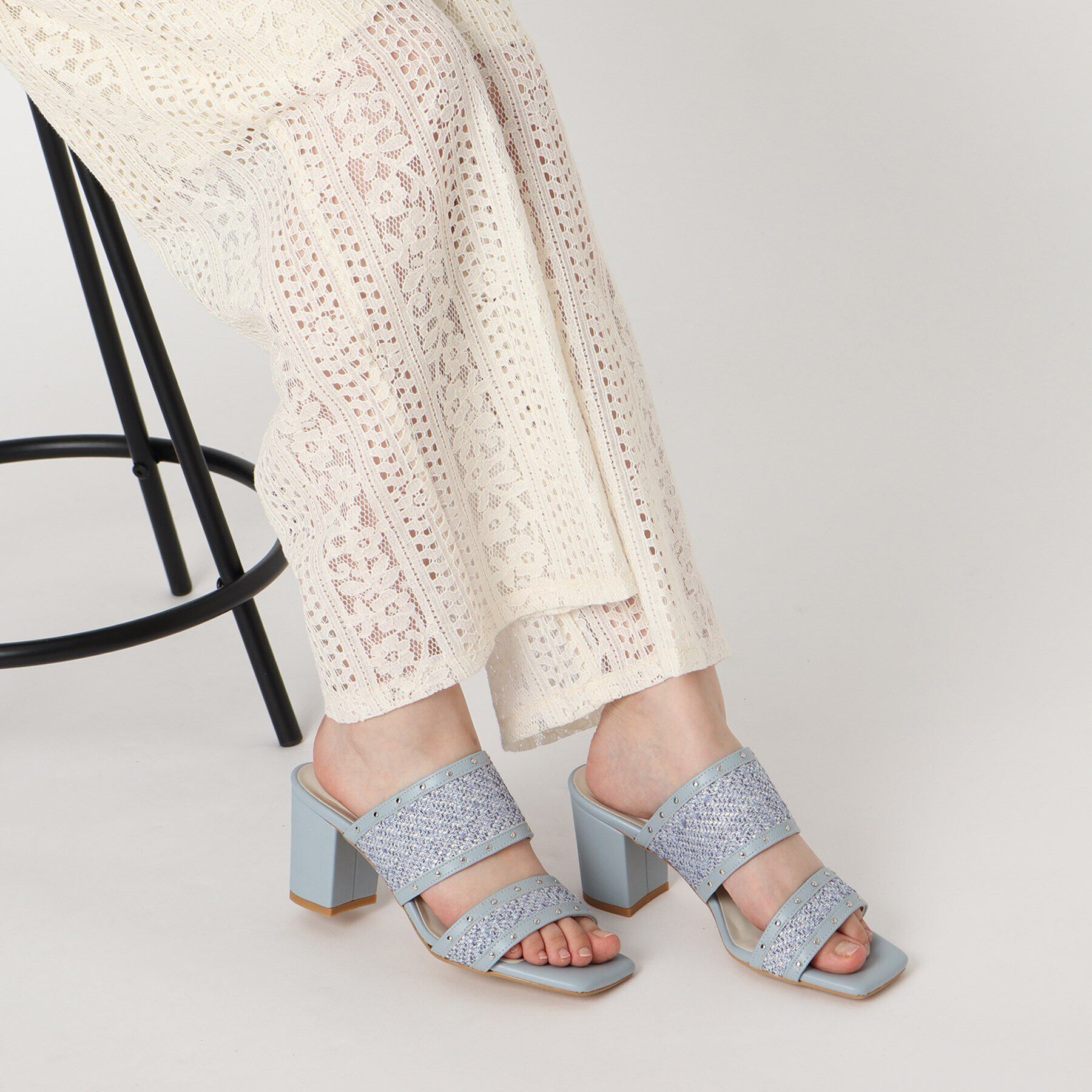 ESPERANZA「ツイードカシメスタッズミュールサンダル」|サンダル|