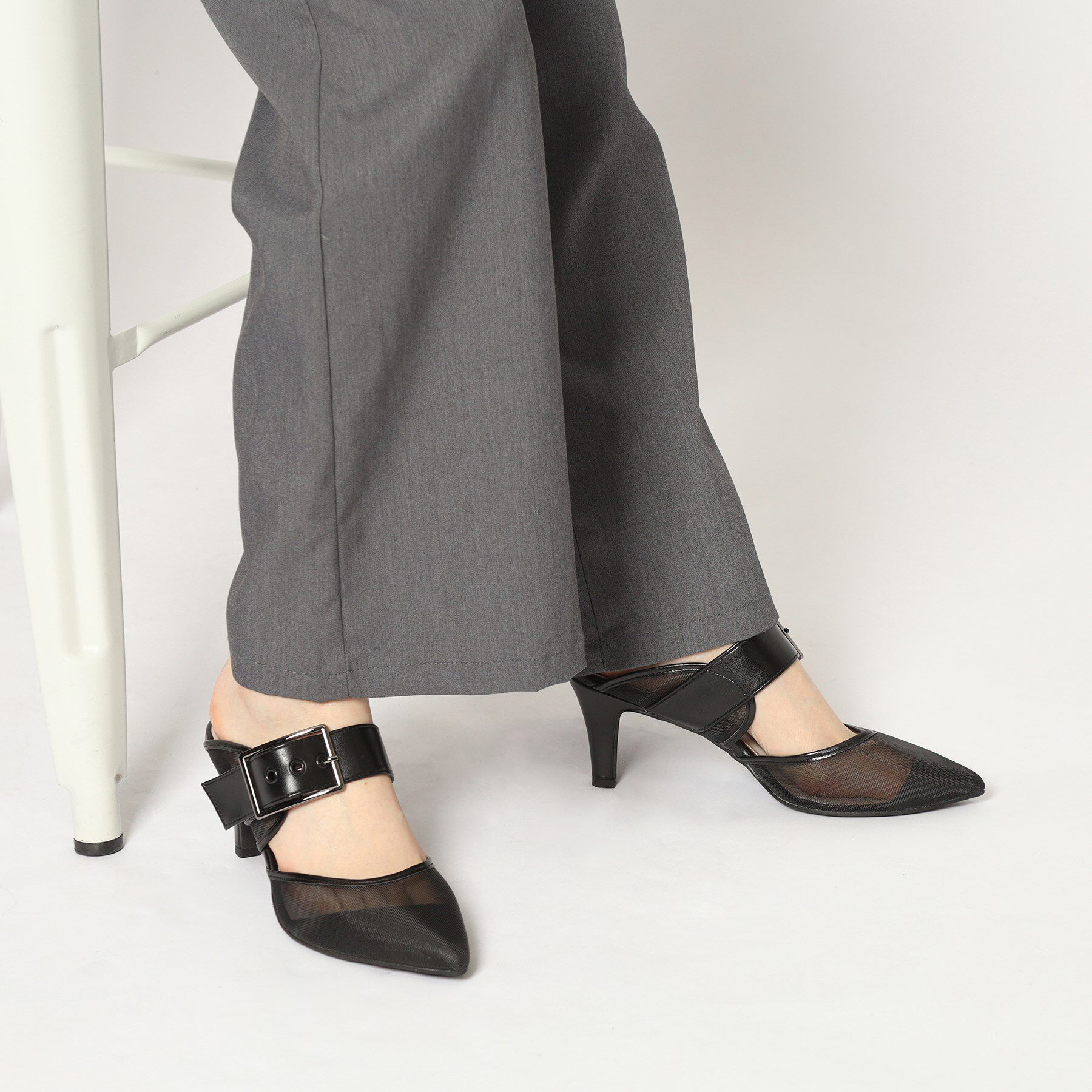 ESPERANZA「バックルベルトメッシュミュール」|パンプス|