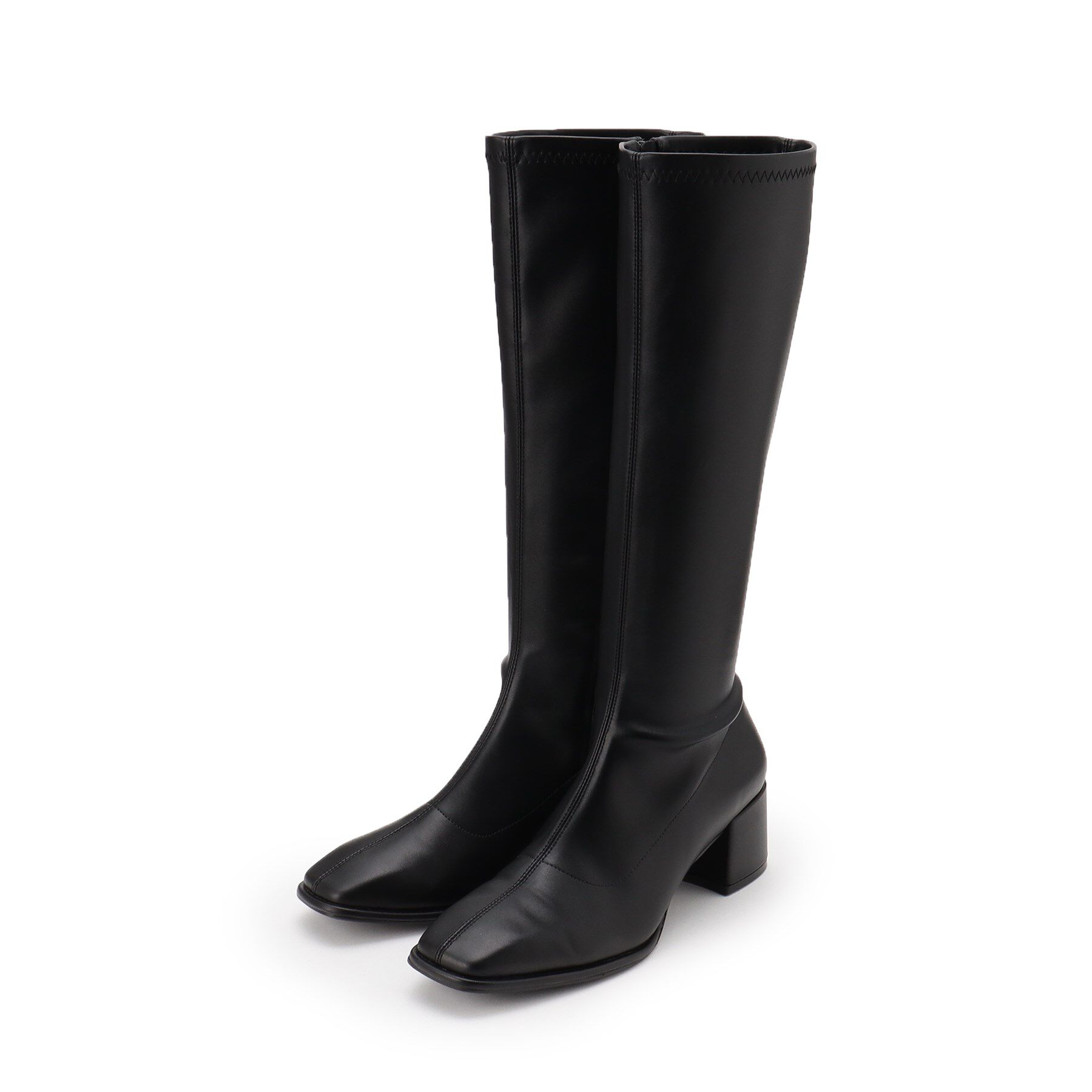 ESPERANZA「スクエアトゥロングブーツ【ロングセラー／歩きやすい／ローヒール／ストレッチ／サイドジップ／着脱簡単／」|ショートブーツ|ブラック(019)