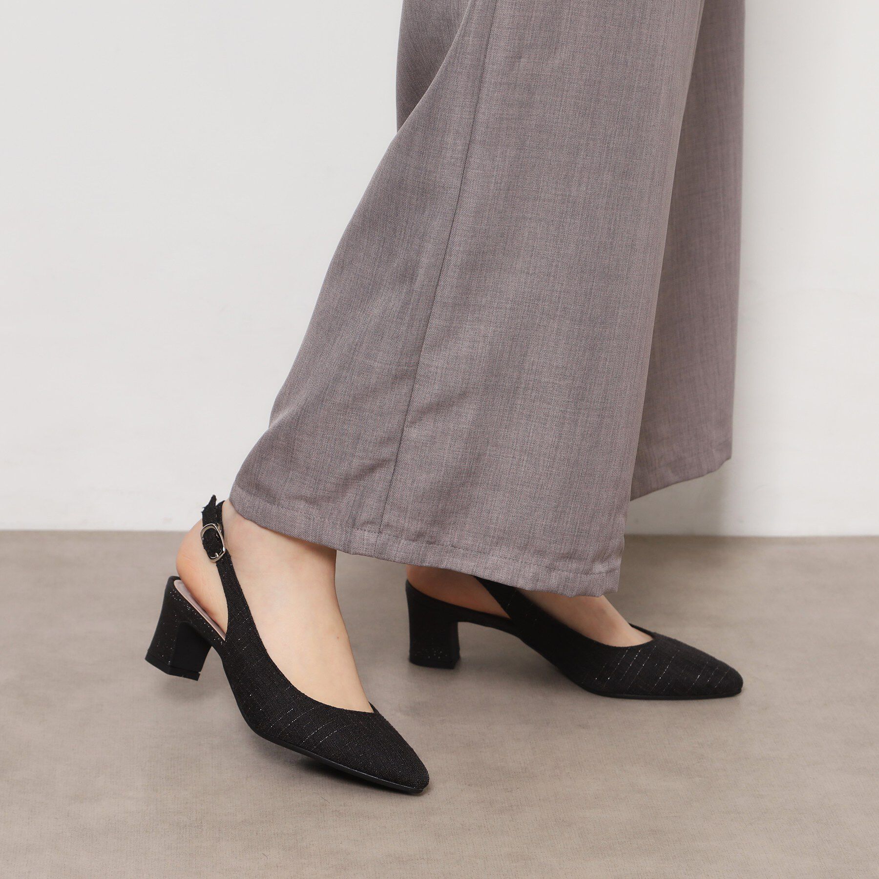 ESPERANZA「シフォンリボン付きバックストラップパンプス」|パンプス|ブラック(319)