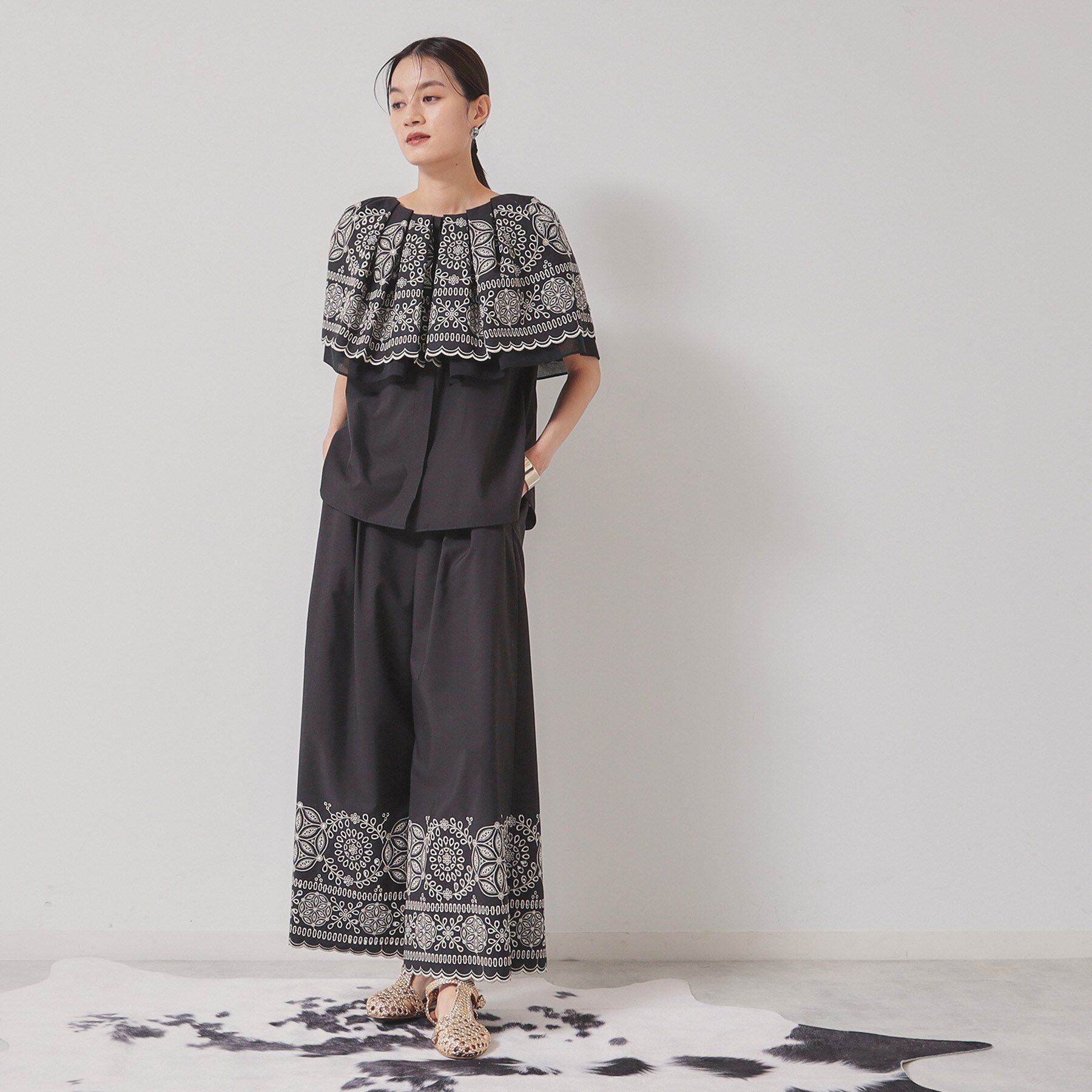 SunaUna「【幾何柄】ケープカラーブラウス」|シャツ・ブラウス|