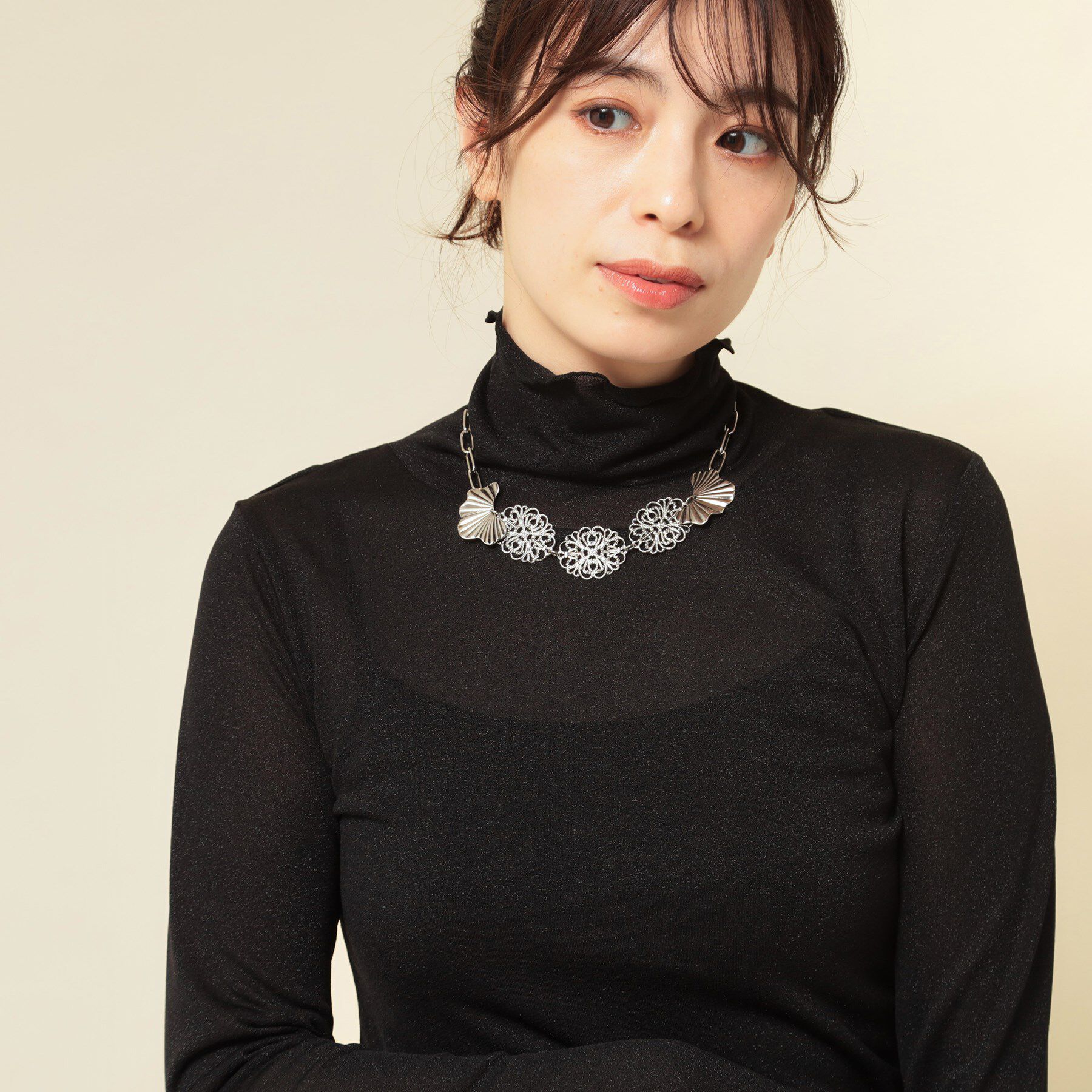 SunaUna「【ラメ／シアー】ハイネックカットソー」|Tシャツ・カットソー|