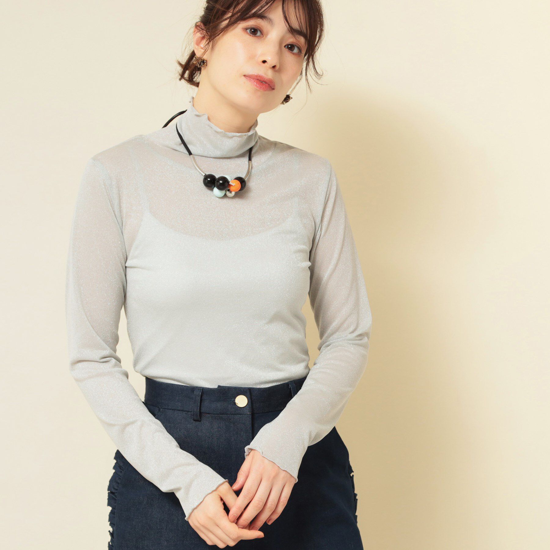 SunaUna「【ラメ／シアー】ハイネックカットソー」|Tシャツ・カットソー|