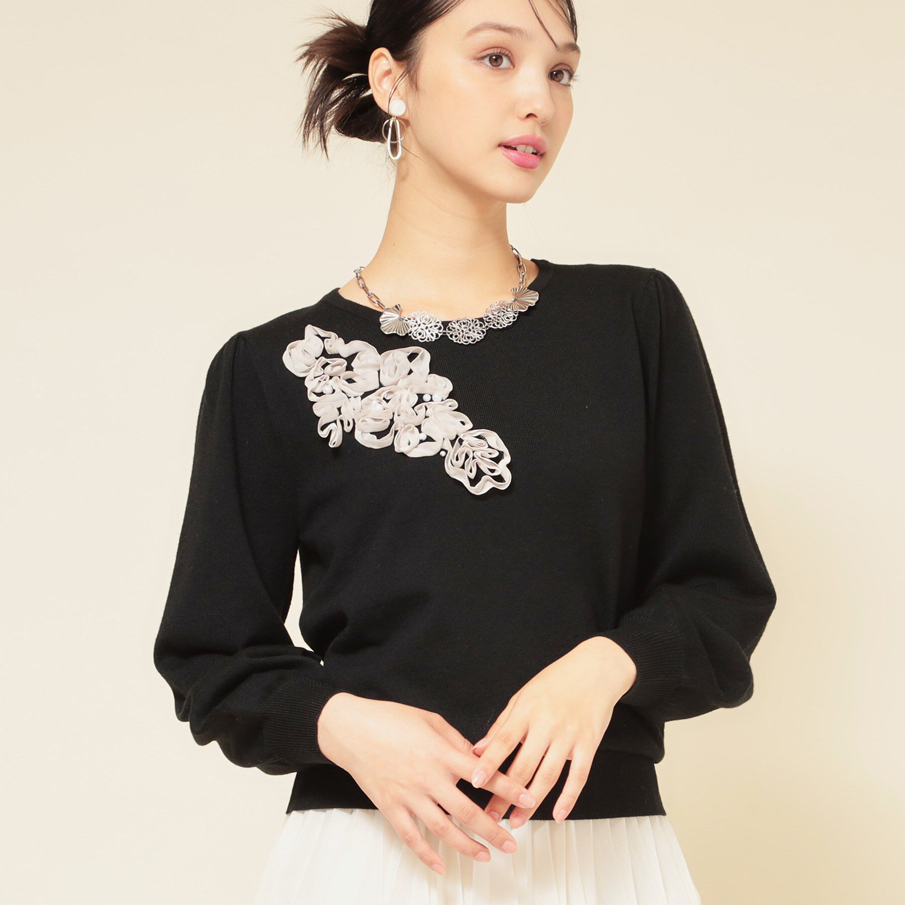 SunaUna「【SS～Lサイズ展開／チュール刺繍】クラフトニット」|ニット・セーター|