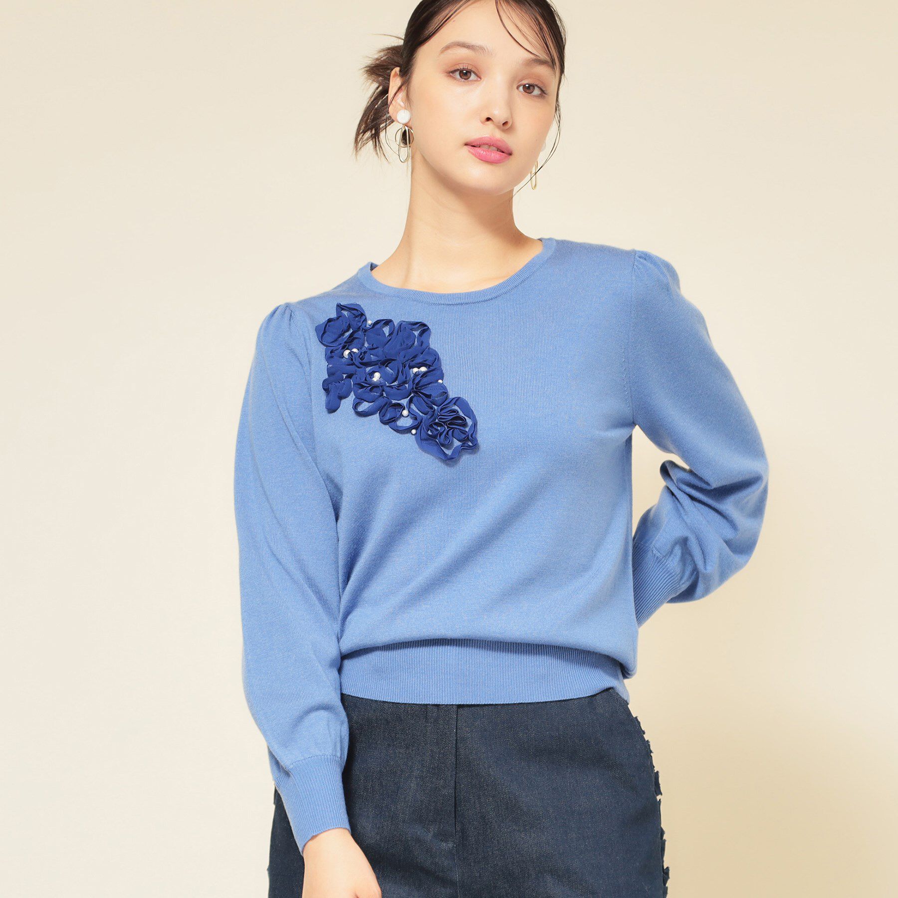 SunaUna「【SS～Lサイズ展開／チュール刺繍】クラフトニット」|ニット・セーター|