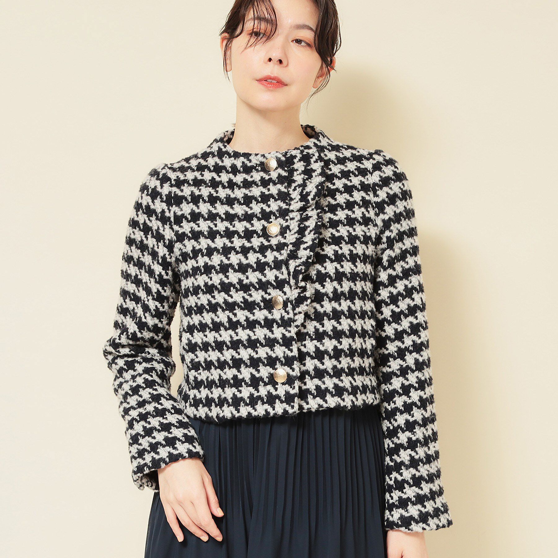 SunaUna「【COLLECTION LINE】ツイードラッフルジャケット」|ノーカラージャケット|