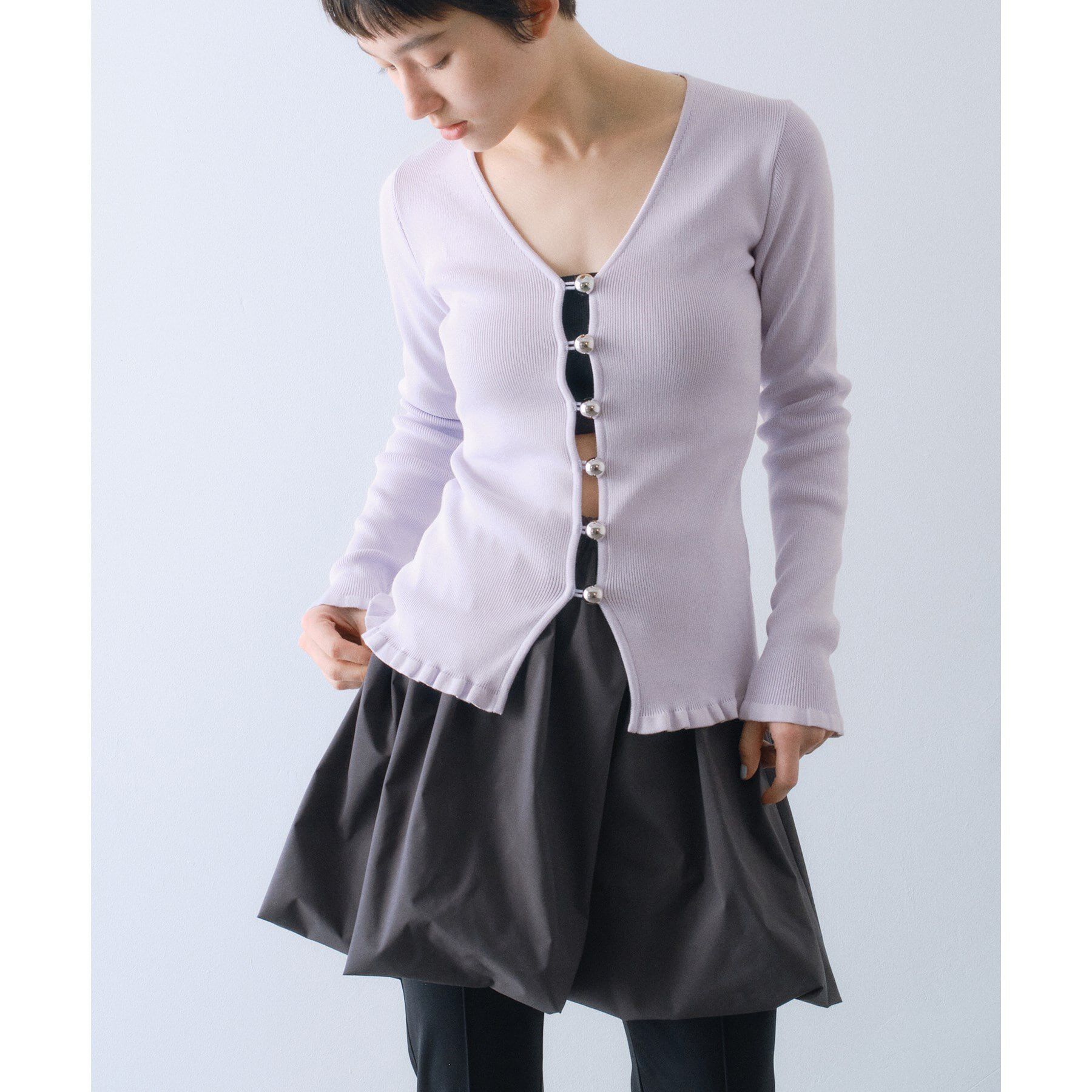 CODE A「metal buttons knit cardigan」|カーディガン|ラベンダー(080)