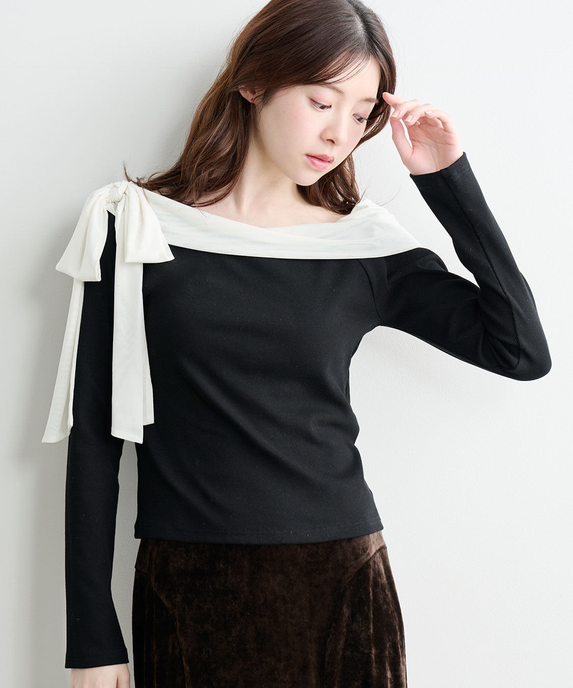 COCO DEAL「シアーリボンリブトップス」|Tシャツ・カットソー|