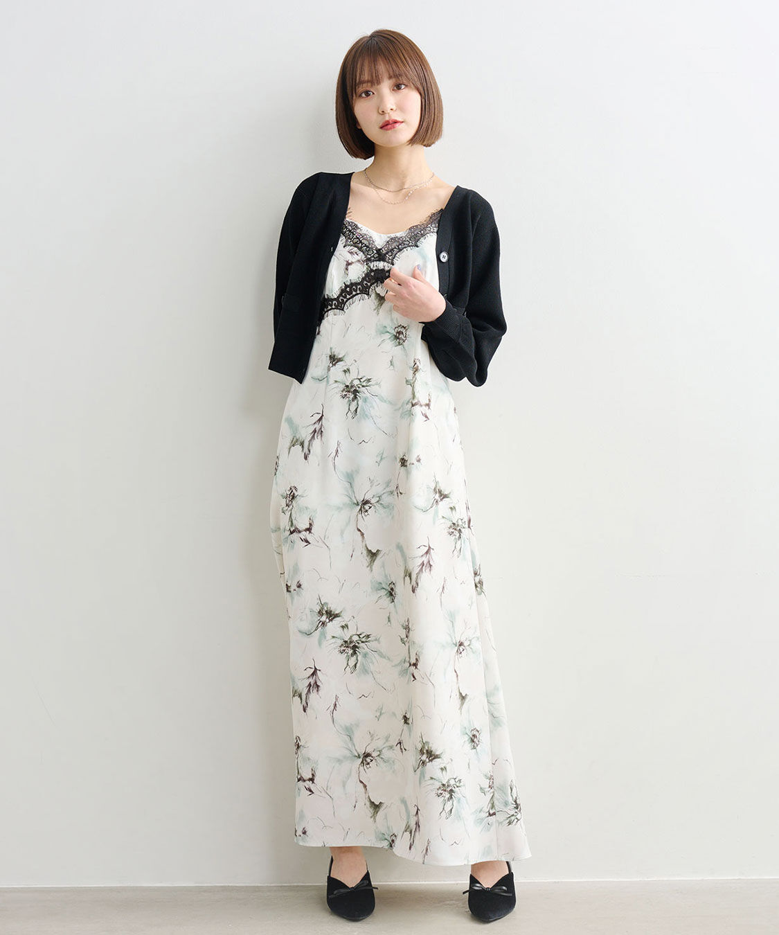 COCO DEAL「フラワープリントレーストリムキャミワンピース」|ワンピース|