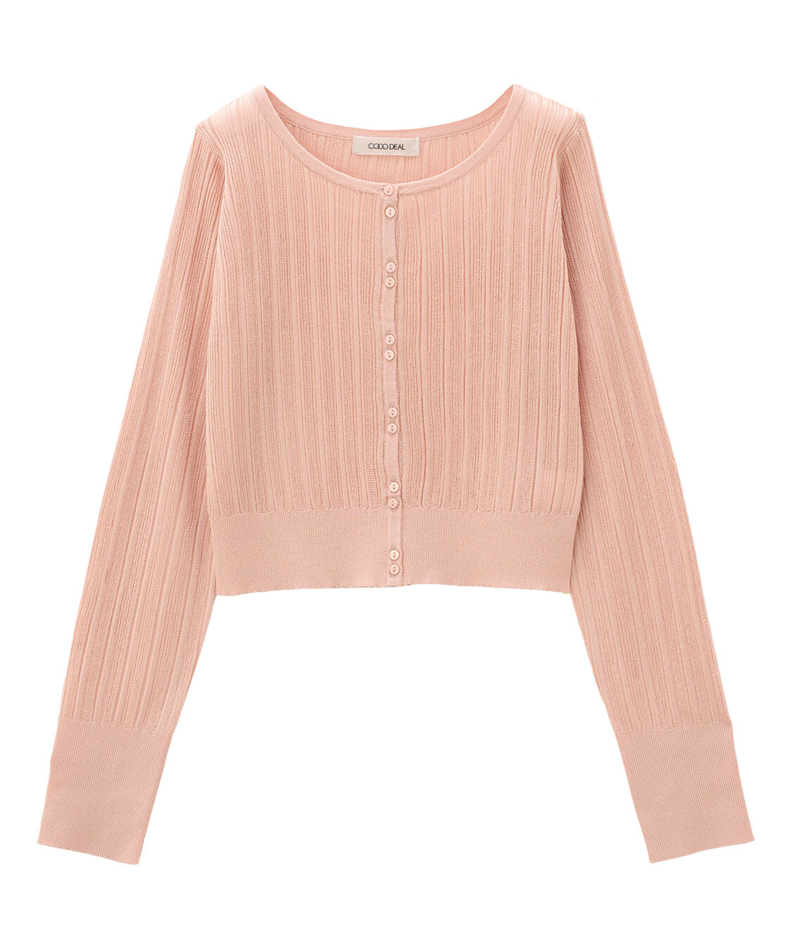 COCO DEAL「ランダムリブシアーニットカーディガン」|ニット・セーター|サーモンピンク