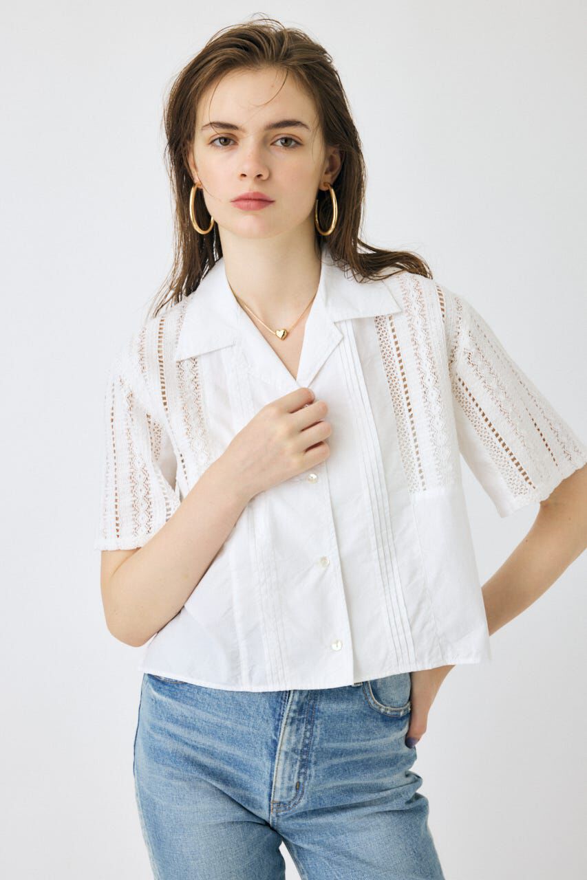MOUSSY「LACE OPEN COLLAR シャツ」|シャツ・ブラウス|