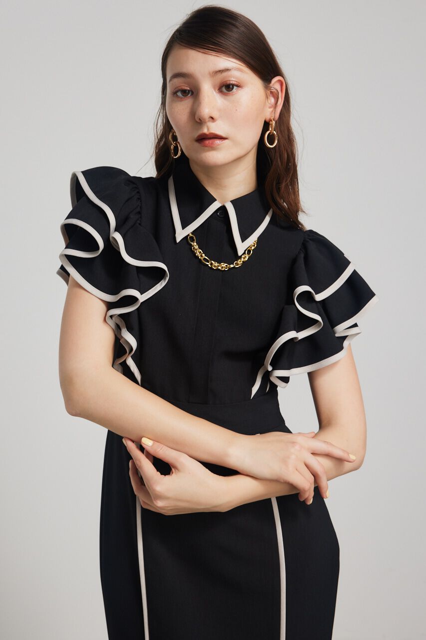 rienda「フリルスリーブバイカラーOP」|ワンピース|