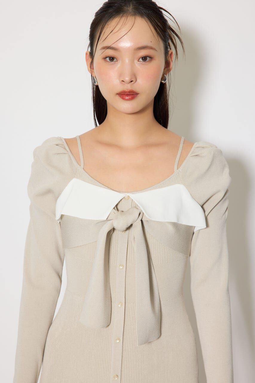 rienda「レイヤードフロントリボンマーメイドニットワンピース」|ワンピース|