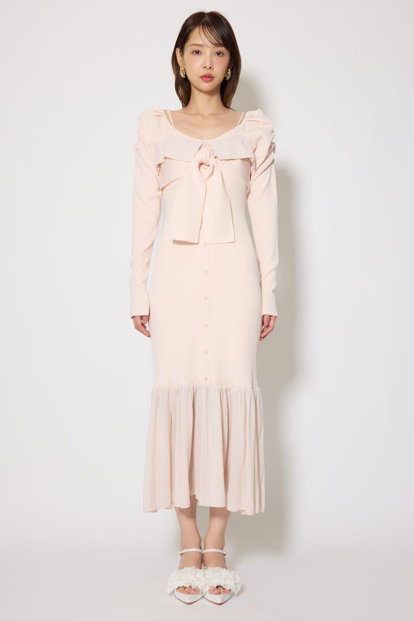 rienda「レイヤードフロントリボンマーメイドニットワンピース」|ワンピース|