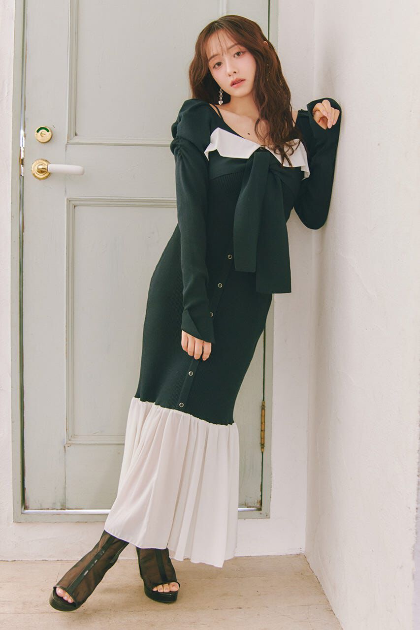 rienda「レイヤードフロントリボンマーメイドニットワンピース」|ワンピース|NVY