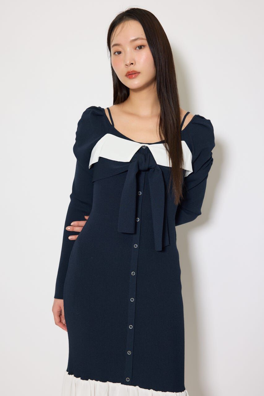 rienda「レイヤードフロントリボンマーメイドニットワンピース」|ワンピース|