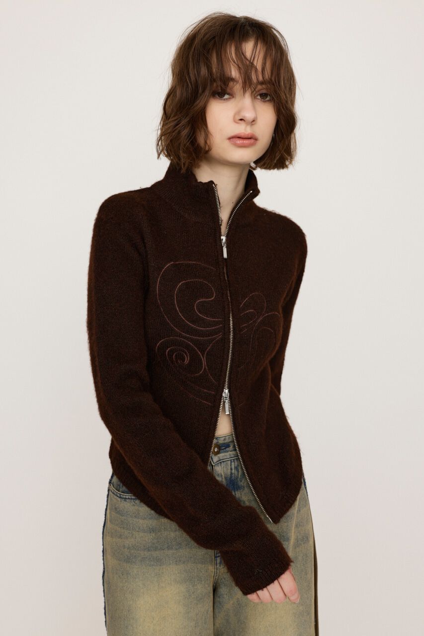 SLY「EMBROIDERY ZIP UP トップス」|ニット・セーター|
