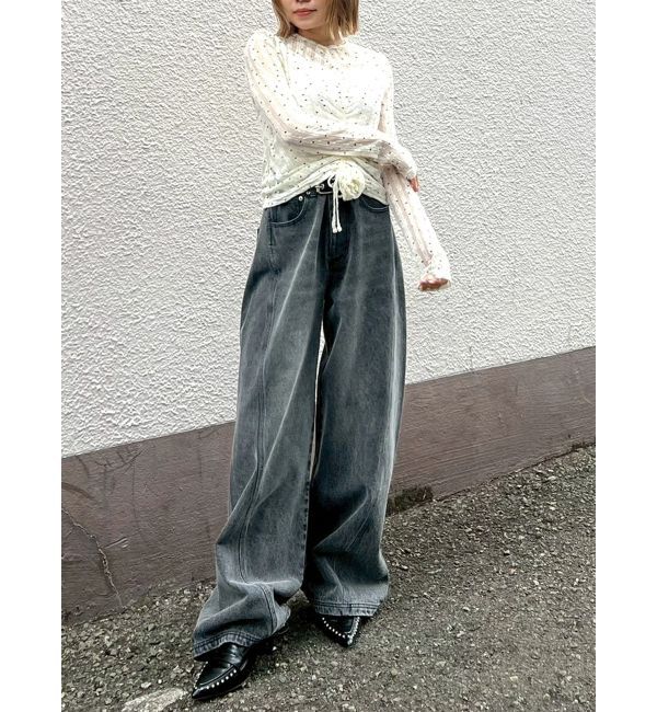 CALNAMUR「バックデザインワイドデニム」|デニム|