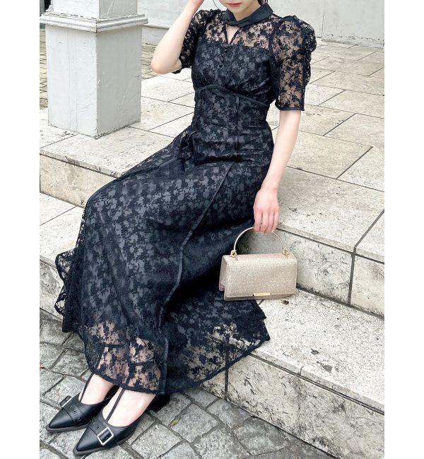 dazzlin「ネックツイスト刺繍レースドレス」|ドレス|