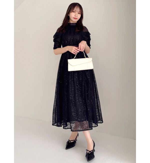 dazzlin「スパンコールレースオープンショルダードレス」|ワンピース|