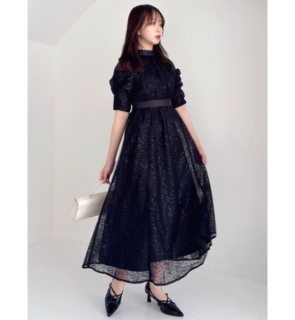 dazzlin「スパンコールレースオープンショルダードレス」|ワンピース|