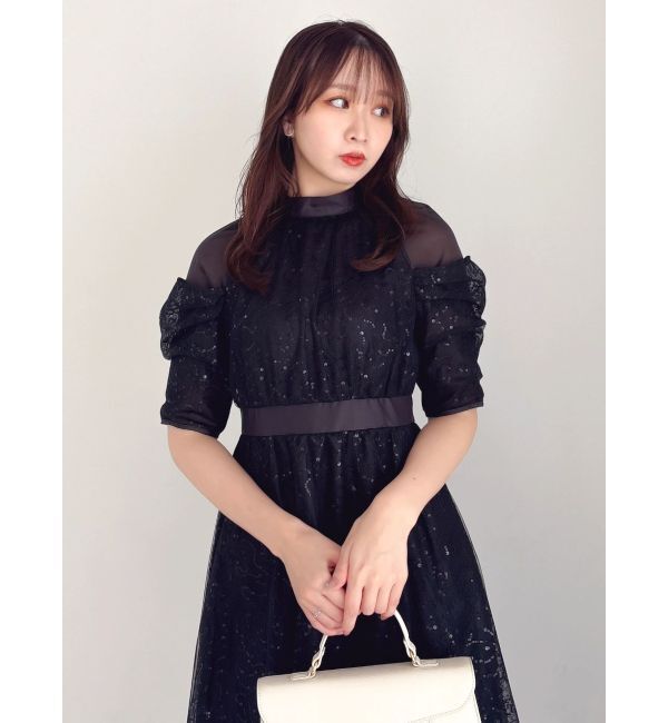 dazzlin「スパンコールレースオープンショルダードレス」|ワンピース|