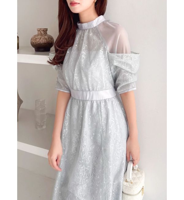 dazzlin「スパンコールレースオープンショルダードレス」|ワンピース|