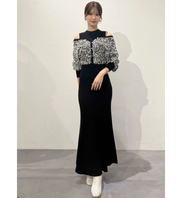 MERCURYDUO「ツイードニットカーデドッキングマーメイドニットワンピース」|ワンピース|