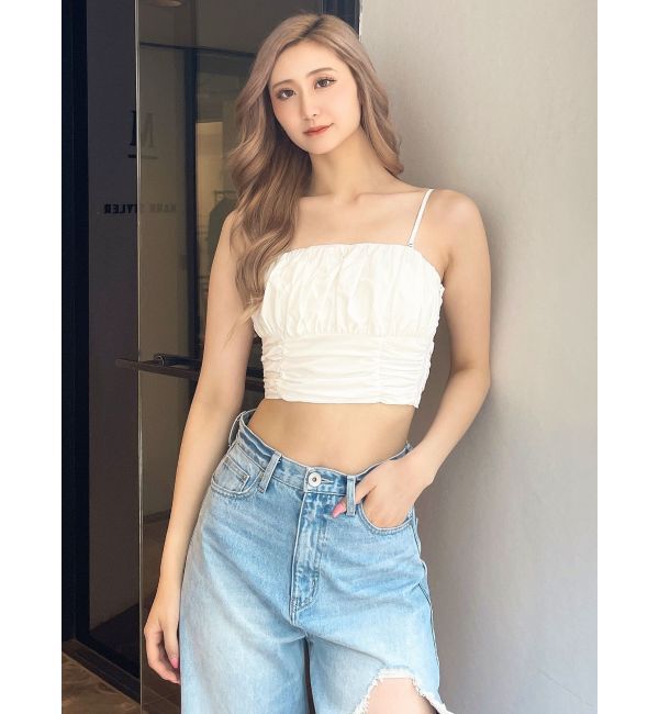 GYDA「ギャザーショートブラウス」|シャツ・ブラウス|