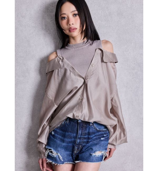 GYDA「3WAYショルダーOPENシアードッキングシャツ」|シャツ・ブラウス|ベージュ