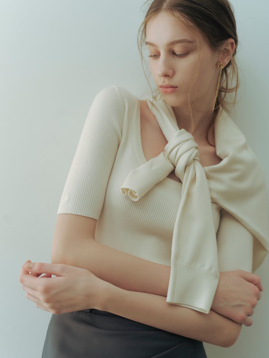 FRAY I.D「シルクブレンド前後2way半袖リブニット／ウォッシャブル」|ニット・セーター|