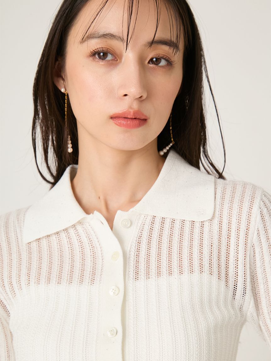 FRAY I.D「スパンコールアイレットケーブルポロニット」|ニット・セーター|