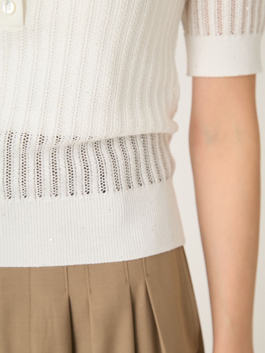 FRAY I.D「スパンコールアイレットケーブルポロニット」|ニット・セーター|