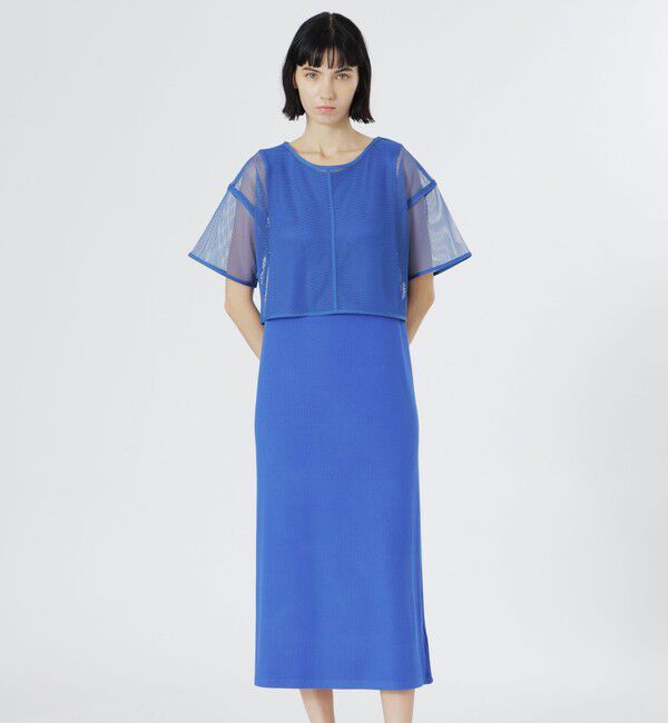  「メッシュレイヤードカットソーワンピース」|ワンピース|ブルー