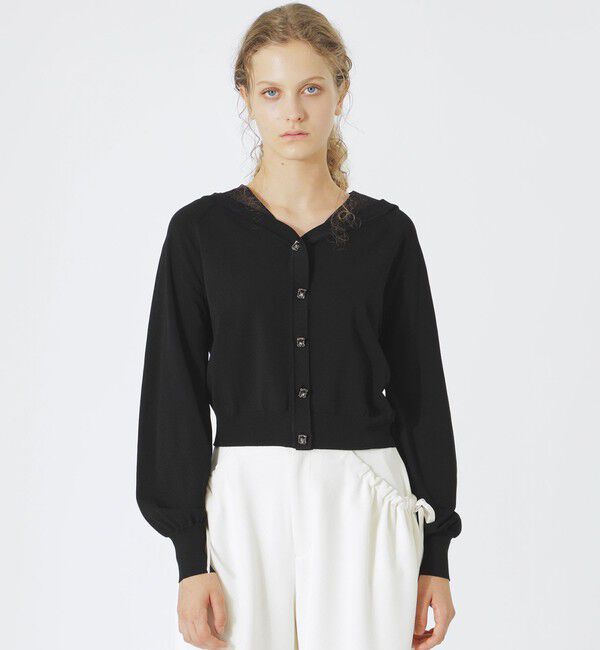  「シアーコンビカーディガン」|ニット・セーター|ブラック